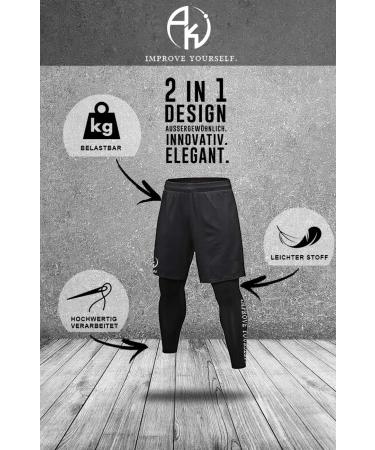 Akhi 2-in-1 Compression Pants for Men Ultimate Running & Fitness Trousers for Football Handball Boxing & More - Black - Buy Online on GoSupps.com