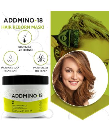 ADDMINO-18 Hair Mask - Nourishing Treatment for Dry & Damaged Hair with 18 Amino Acids - Pear/Linseed Oil - 500ml - Buy Online on GoSupps.com