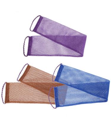 HEALLILY 3Pcs Back Scrubber Strap Body Scrubber Terry Cloth Mesh Back Scrub Puffs Bath Massager with Rope Handles for Shower Bath Spa Body Wash