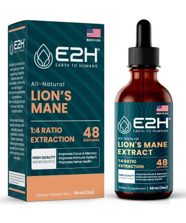 E2H Lions Mane - Promotes Mental Clarity  Memory & Focus - Lions Mane Supplement for Immune Support - Non-GMO  Vegan - 2 Fl Oz Lion's Mane 2 Fl Oz (Pack of 1)