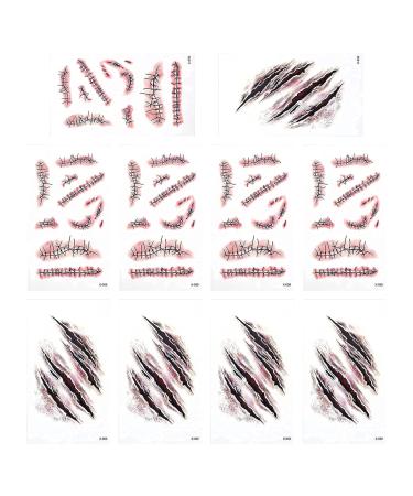 Molain 10 Pieces Temporary Tattoo Stickers Halloween Easter Day Decorations Horror Realistic Bloody Wound Stitch Scar Scab Cosmetic Masquerade Makeup Props Mixed Style Body Art for Women  Man  Kids