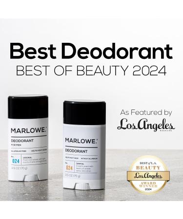 MARLOWE. No. 024 Natural Deodorant for Men 3-Pack | Aluminum Free Stick | Made with Coconut Oil Shea Butter Jojoba | Only No-Nonsense Ingredients that Work Best | Fresh & Woodsy Scent Original 3pack - Buy Online on GoSupps.com