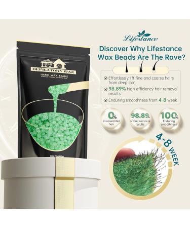 Lifestance 450g Aloe Green Wax Pearls with 10 Wooden Spatulas - Brazilian Waxing for Face Body Legs & Arms - Premium Hair Removal - Buy Online on GoSupps.com