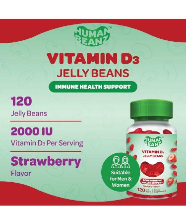 Human Beanz Vitamin D3 Jelly Bean Gummies 2000 IU for Adults Immunity Support - 120 Strawberry Blast Jelly Beans - Buy Online on GoSupps.com