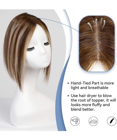 EMMOR Hair Topper For Women 100% Remy Human Hair For Women With Thinning Hair Loss Cover Gray Hair Three Clips on Topper 3.5in 4in Hand-Tied 12 inch Mixed Brown - Buy Online on GoSupps.com