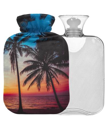 NAANLE hot water bottle with cover sunset Palme Transparent hot water bottle 2l large hot hot water bottle for menstrual cramps pain relief handfoots heat and cold therapy