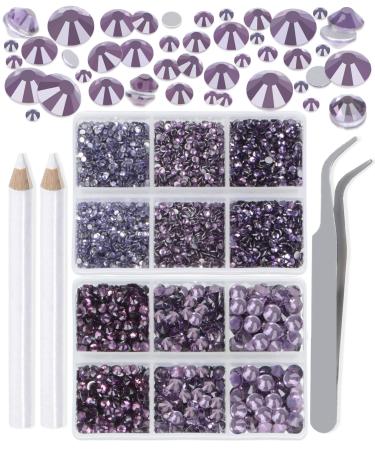 LPBeads 6000 Pieces Tanzanite Non Hotfix Rhinestones 6 Sizes Round Crystal Glass Flat Back Rhinestones with Tweezers and Picking Pen for Nail Art Crafts Clothes Bags DIY