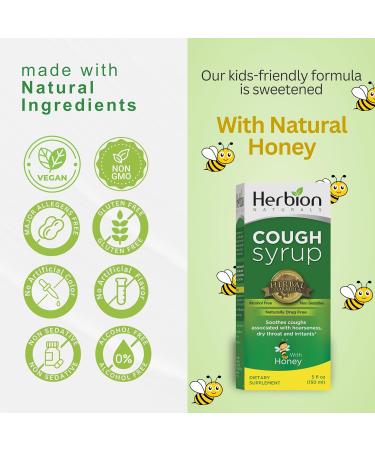 Herbion Naturals Cough Syrup with Honey - Soothing El Jarabe para La TOS 5 Fl Oz - Naturally Tasty Throat Relief for International Shipping - Buy Online on GoSupps.com