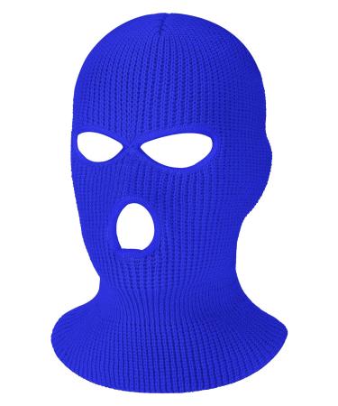 Geyoga 3 Hole Winter Knitted Mask Full Face Cover Ski Mask Warm Balaclava Face Mask for Outdoor Sports Royal Blue Kid Size