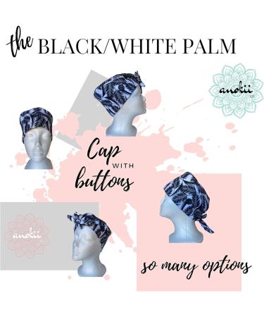 ANOKII CO Adjustable Head Cover Caps | Stylish Black-White Palm Design | Premium Hair Hats for Men and Women | With Buttons | Shop Now! - Buy Online on GoSupps.com