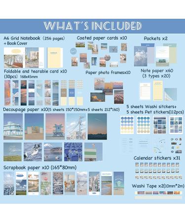Aromoty Aesthetic Scrapbook Kit - Vintage Scrapbooking Supplies for Bullet Journals - A6 Grid Notebook - DIY Craft and Journaling Supplies - Bluey Birthday Gifts for Women, Kids, Teens - The Blue Sea - Buy Online on GoSupps.com