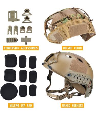 ActionUnion Tactical Airsoft Paintball Fast Helmet with Cover - PJ Type Multicam Multifunctional NVG Mount for Military Sports - Buy Online on GoSupps.com