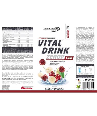 Best Body Nutrition Vital Drink Zerop - Sugar-Free Cherry Banana Beverage Concentrate - 80L Results - 1000ml Sirup (1 Pack) - International Shipping - Buy Online on GoSupps.com