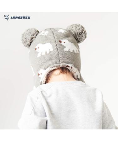 LANGZHEN Toddler Winter Hat Earflap Knit Cap for Baby Boys Girls 6-12 Months - Polar Bear Grey - Buy Online on GoSupps.com