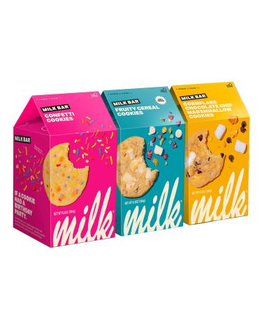 MILK BAR Cookie Variety Pack | Delicious Soft Baked Cookies With Unique Flavors | Trio of 3 Boxes w/ 8 Cookies In Each Box (Sweet n' Fruity Trio)