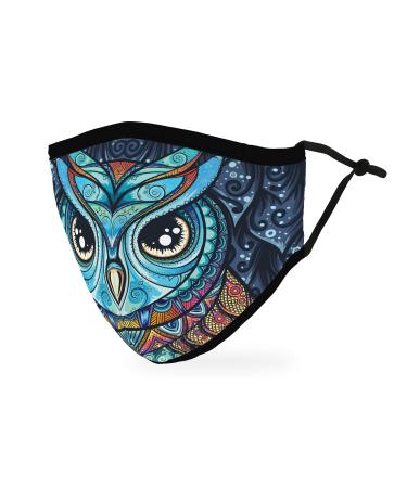 WEDDINGSTAR 3-Ply Adult Washable Cloth Face Mask Reusable and Adjustable with Filter Pocket - Owl Mosaic Adult Mask Owl Mosaic