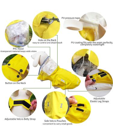Small Yellow Waterproof Dog Raincoat with Adjustable Reflective Poncho Hood - Buy Online on GoSupps.com