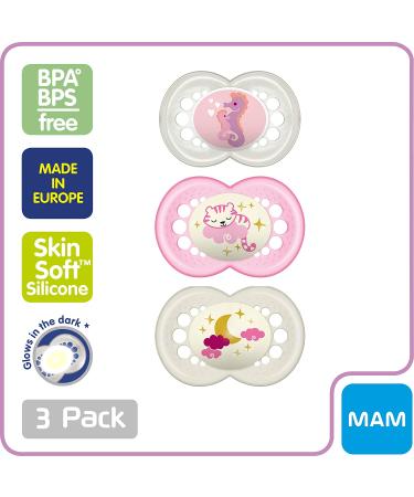 MAM Original Day & Night Baby Pacifier 3 Pack - Glowing Nipple Shape for Healthy Oral Development - 16+ Months Girl - 3 Count - Buy Online on GoSupps.com
