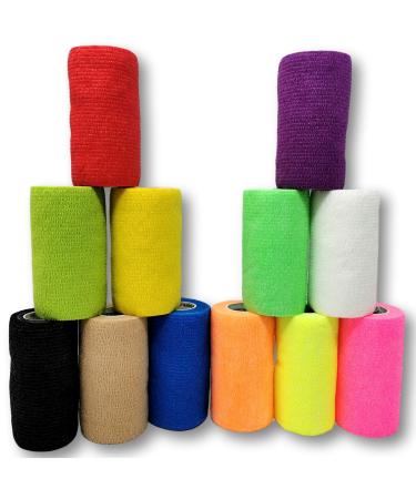 Lisacare bandage self -adhering 10cm x 4.5m |12 Set colorful mix of color |Koh sive Wund-Association |Elastic stretchy without glue (color mix)