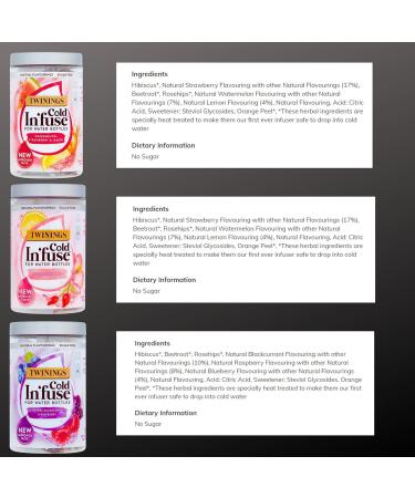 Twinings Cold Infuse Selection 36 Infusers | 3 Flavours | Water Flavouring with Ice Cube Gripper - Buy Online on GoSupps.com