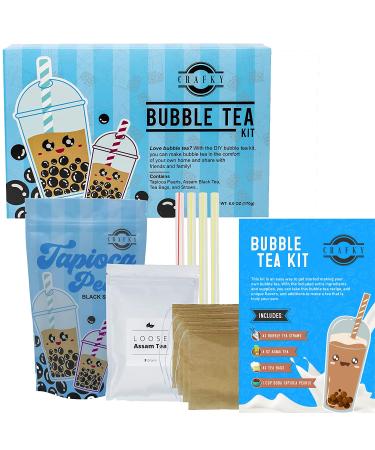 Crafky DIY Bubble Tea Kit, Complete with Boba Tapioca Pearls, Straws, and DIY Tea Bags Premium Bubble Tea Gift Set