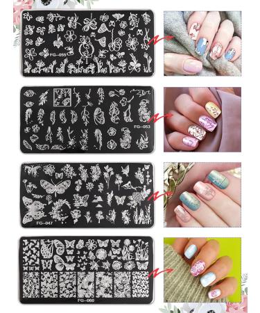 EBANKU 8 PCS Nail Stamping Plates Set - Flowers, Butterflies, Leaves & Ripples | DIY Nail Art Decoration Kit with Rotation Stamper & Scraper - Buy Online on GoSupps.com