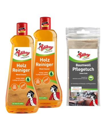 Poliboy wood cleaner - concentrated wooden furniture cleaner for inside and outside - 2x 500 ml - with cotton cloth - Made in Germany cleaner 500 ml (2 pack)