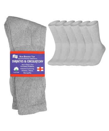 6 Pairs Physicians Approved Diabetic Crew Socks Unisex Black/Grey/White Grey Size 10-13