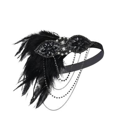 Buy BABEYOND 1920s Headband for Women | Gatsby Costume Accessories | Flapper Feather Hairband in Black - International Shipping - Buy Online on GoSupps.com