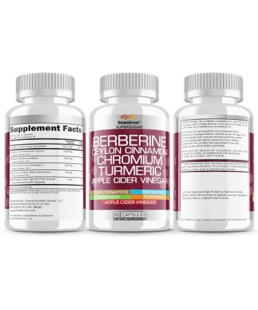 Stamiron Berberine Complex with Ceylon Cinnamon Chromium Turmeric Apple Cider Vinegar 90 Capsules - Buy Online on GoSupps.com