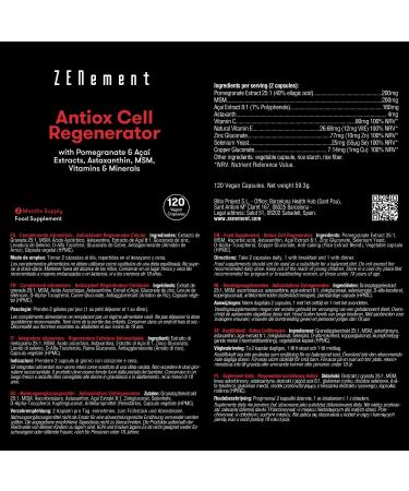 Antioxidant Cell Regenerator Anti-Aging Capsules with Pomegranate, Astaxanthin, MSM, Vitamins C & E | Natural Vegan Formula with Zinc, Selenium & Copper | Zenement - Buy Online on GoSupps.com