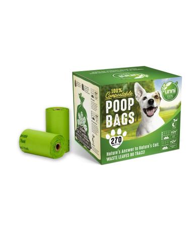 UNNI 100% Compostable Dog Poop Bags, Extra Thick Pet Waste Bags, 270 Count, 18 Refill Rolls, 9x13 Inches, Earth Friendly Highest ASTM D6400, Europe OK Compost Home and Seedling Certified,San Francisco Green 15 Count (Pack of 18)