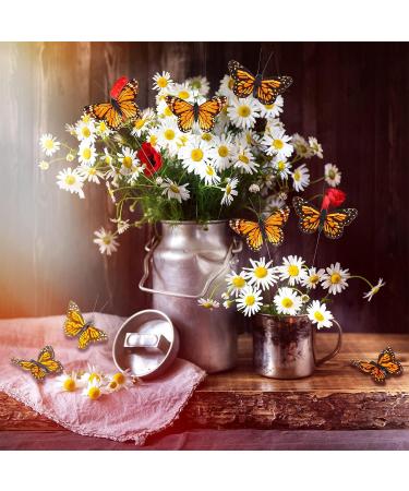 Orange Monarch Butterfly Decorations - 12 Set Feather Butterflies Picks for Spring Flower Arrangements and Crafts - Buy Online on GoSupps.com