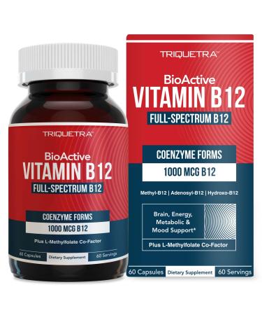 BioActive Vitamin B12 1000 mcg | All 3 BioActive Forms B12 Plus Methylfolate Cofactor - Methyl B12 Adenosyl B12 & Hydroxy B12 | Supports Energy B12 Levels & Mood | Vegan Non-GMO (60 Servings) Unflavored 60 Count (Pack of