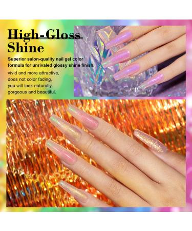 RARJSM Shell Glitter Top Coat Gel Nail Polish Set - 6 Iridescent Colors for Home Salon - Clear Green Purple Red Blue - Glossy Mirror Shine - Soak Off LED UV Curing - Buy Online on GoSupps.com