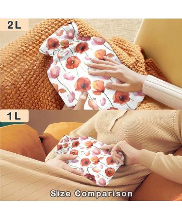 NAANLE Hot Water Bottle with Cover - Watercolor Poppy Flower 2L Large Warm-Up Bag for Menstrual Cramps & Heat/Cold Therapy | International Shipping - Buy Online on GoSupps.com