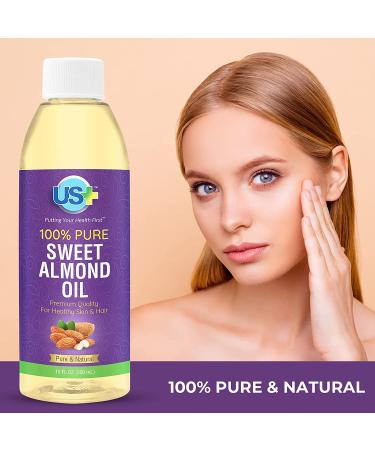 Us+ 100% Pure Sweet Almond Oil - Cold-Pressed, Unrefined & Hexane-Free - 10oz Bottle for Healthy Skin & Hair - Buy Online on GoSupps.com