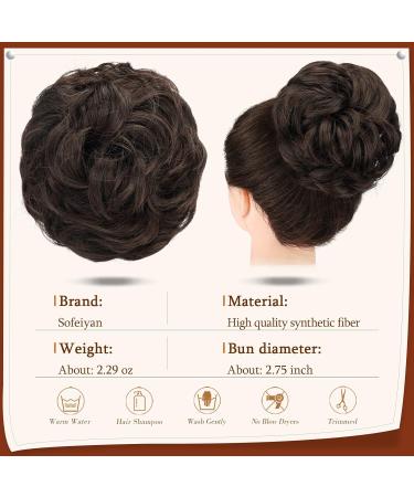 Claw Clip Messy Bun Hairpiece | Wavy Curly Chignon Ponytail Extension | Dark Auburn & Darkest Brown | Synthetic Scrunchie for Women - Buy Online on GoSupps.com