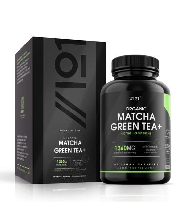 Organic Matcha Green Tea Extract 1360mg - Boosted with Turmeric Acerola & Black Pepper 60 Vegan Capsules.