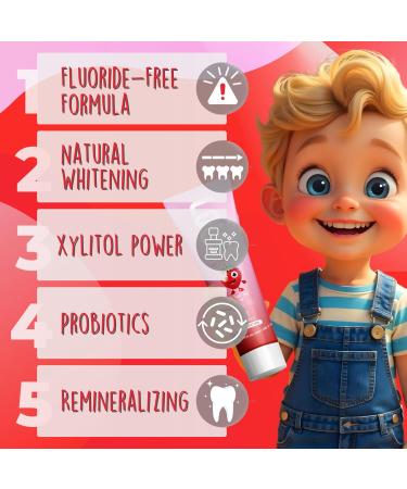 LOL Kids Toothpaste | Fluoride Free 2-Flavors Pack | Nano Hydroxyapatite Toothpaste Probiotics Vitamins A C E | Safe if Swallowed No SLS | 1 Strawberry 1 Melon Flavor  - Buy Online on GoSupps.com