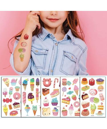 141Pcs TopFunny Glitter Temporary Tattoos for Girls - Ice Cream & Cookie Designs | Cute Waterproof Stickers for Birthday Parties - 10 Sheets - Buy Online on GoSupps.com