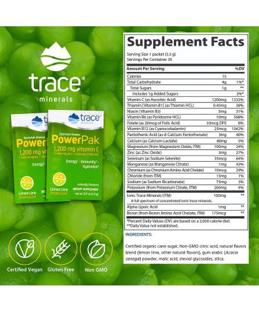 Trace Minerals Power Pak Electrolyte Powder with Vitamin C & Zinc - Lemon Lime Flavor, 30 Packets - Buy Online on GoSupps.com
