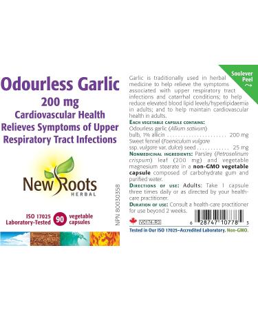 New Roots Herbal - Odourless Garlic - 90 Capsules - 200mg per Capsule - Garlic Pills Odorless Garlic Supplements for Cholesterol - Garlic Pills for High Cholesterol - Garlic Supplements-Garlic Capsules - Buy Online on GoSupps.com