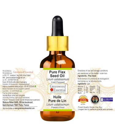 Greenwood Essential Pure Flax Seed Oil (Linum usitatissimum) with Glass Dropper Cold Pressed 30ml (1 oz) - Buy Online on GoSupps.com