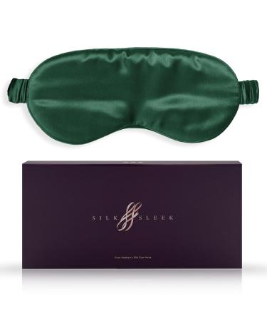 SILKSLEEK Eye Mask for Sleeping 22 Momme Pure Mulberry Silk Sleep Mask Filled with 100% Pure Silk Travel Essentials Super Soft & Comfortable Blackout Eye Mask in Gift Box (Emerald)