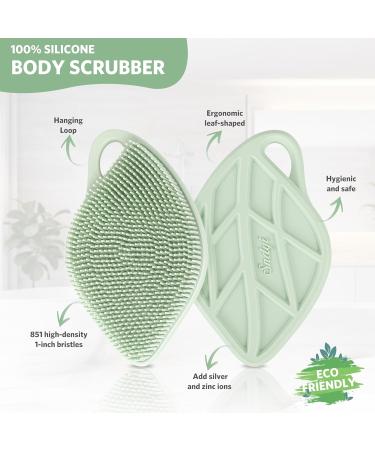 Sndyi Silicone Body Brush - Gentle Exfoliating Leaf-Shaped Shower Scrubber for Sensitive Skin | Foam-Forming Bristles in Firing Green Mint - Buy Online on GoSupps.com