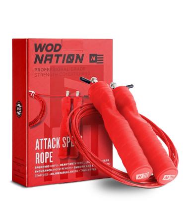 WOD Nation Attack Speed Jump Rope for Women & Men, Speed Rope Skipping Rope for Exercise, Adjustable Jump Ropes for Fitness - Workout Rope, Crossfit Jump Rope, Jumping Rope, Workout Jump Rope Red