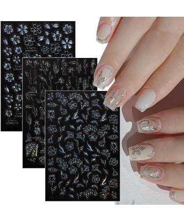 JMEOWIO 12 Sheets Flower Aurora Nail Art Stickers Decals Self-Adhesive Floral Colorful Nail Supplies Nail Art Design Decoration Accessories - Buy Online on GoSupps.com