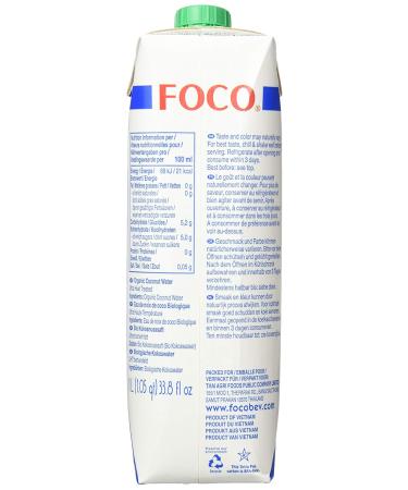 FOCO Organic Coconut Water - Pure & Refreshing Thirst Quencher | Vegan Sports Drink | Low-Calorie 100% Coconut Water - 6 x 1L Pack - Buy Online on GoSupps.com
