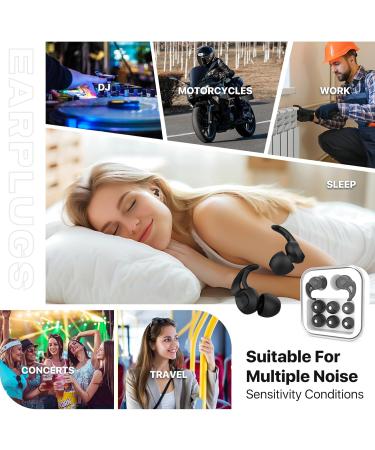 Buy Reusable Silicone Ear Plugs for Kids & Adults | Noise Protection for Sleeping Concerts and Travel | 8 Ear Tips in XS/S/M/L - Carbon Black - Buy Online on GoSupps.com